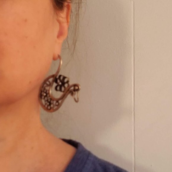 Large MIAO Silver BIRD EARRINGS Hmong Hoop Tribal Rustic Boho Gypsy Handmade - Picture 8 of 9